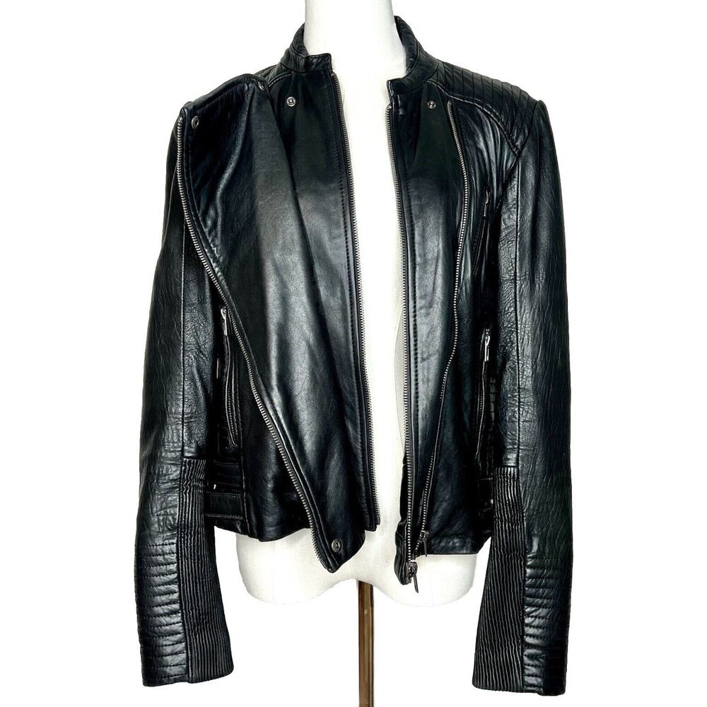 LUCKY Brand Black Lamb Leather Moto Jacket -‎ Women's M Motorcycle Biker Utility